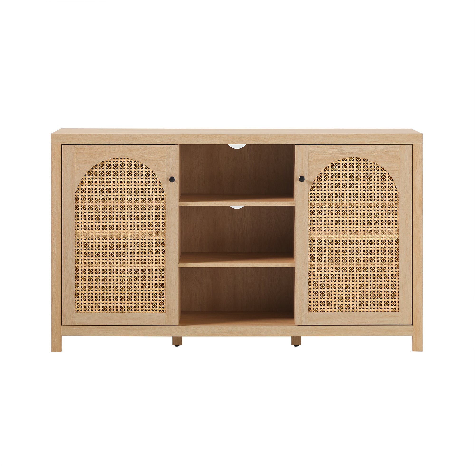 Black Transitional 58" Arched Rattan Sideboard with 2 Doors