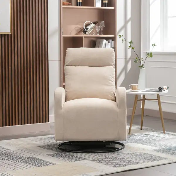 Beige Upholstered Swivel Glider Rocking Chair - Modern Nursery Chair