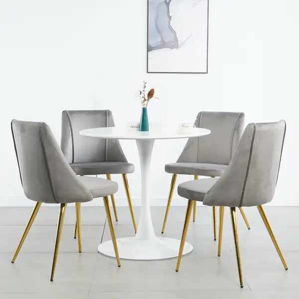 Set of 4 Grey Dining Chairs with Gold Legs - Modern Simple Light Luxury Home Bedroom Stool Back Dressing Chair