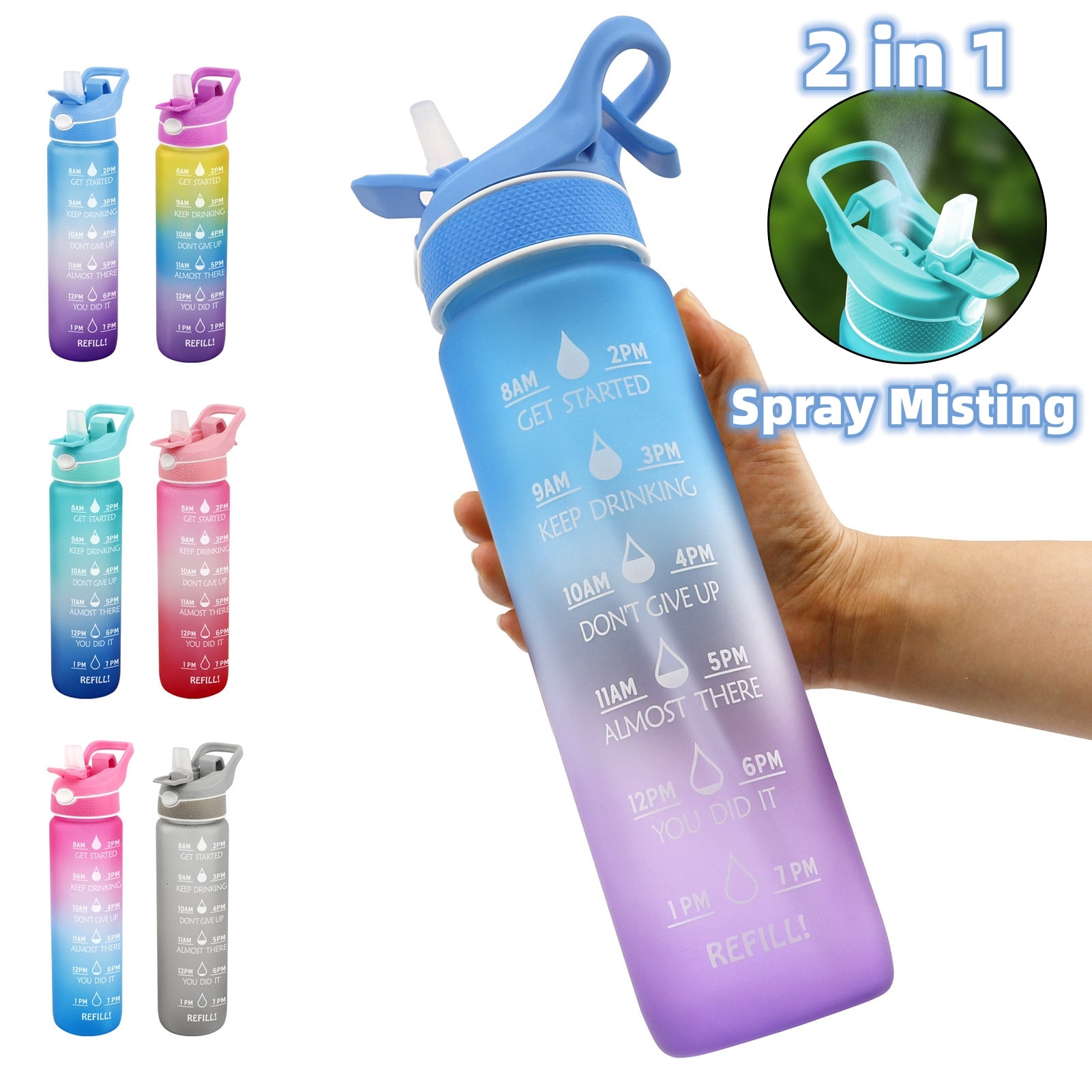 Plastic Spray Water Bottle Scrub Bounce Cover Straw Space Cup Sports Water Bottle - Minihomy