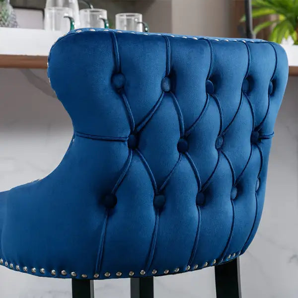 Blue Velvet Wingback Barstools with Nailhead Trim - Set of 2 (SW1824BL) - Minihomy