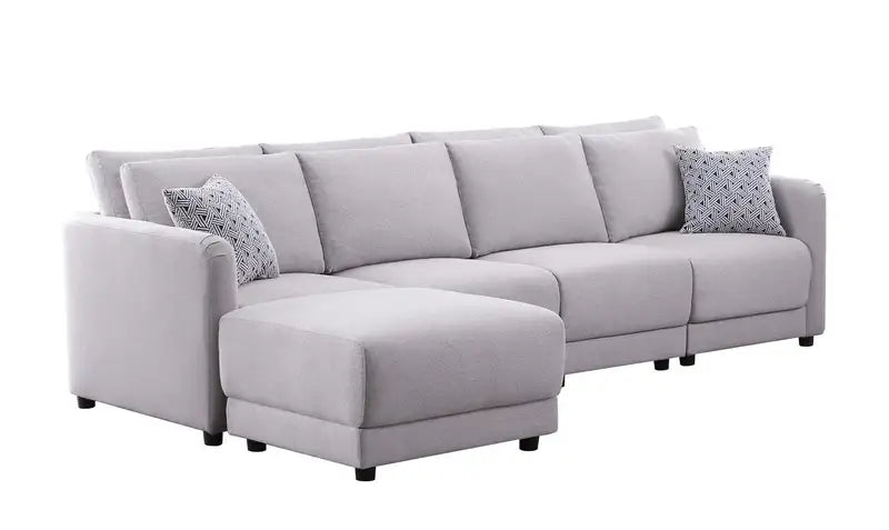 Penelope 4-Seater Linen Sofa with Ottoman & Pillows - 111" Light Gray