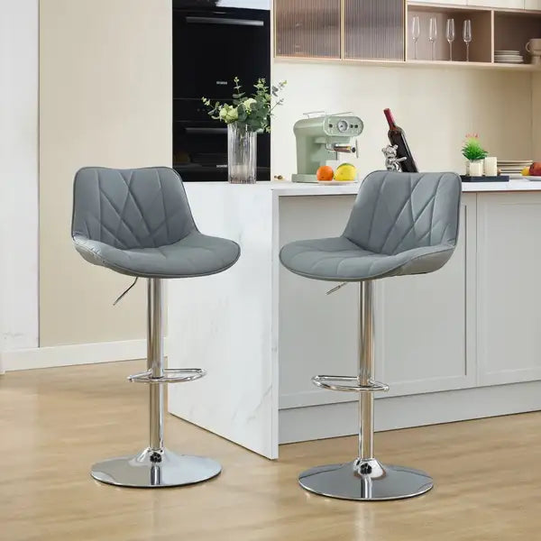 Adjustable Swivel Bar Stools with Back, Set of 2, Gray - Counter Height Kitchen Island Chairs - Minihomy