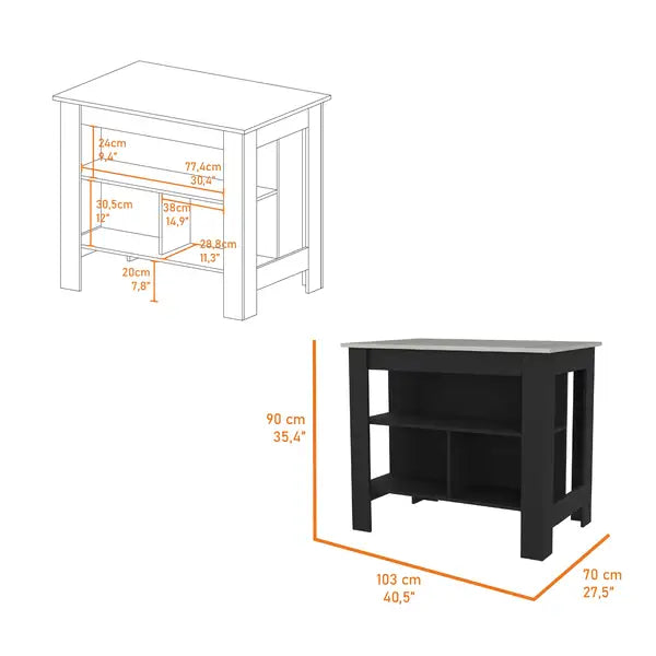 Brooklyn  Kitchen Island, Three Concealed Shelves - Minihomy