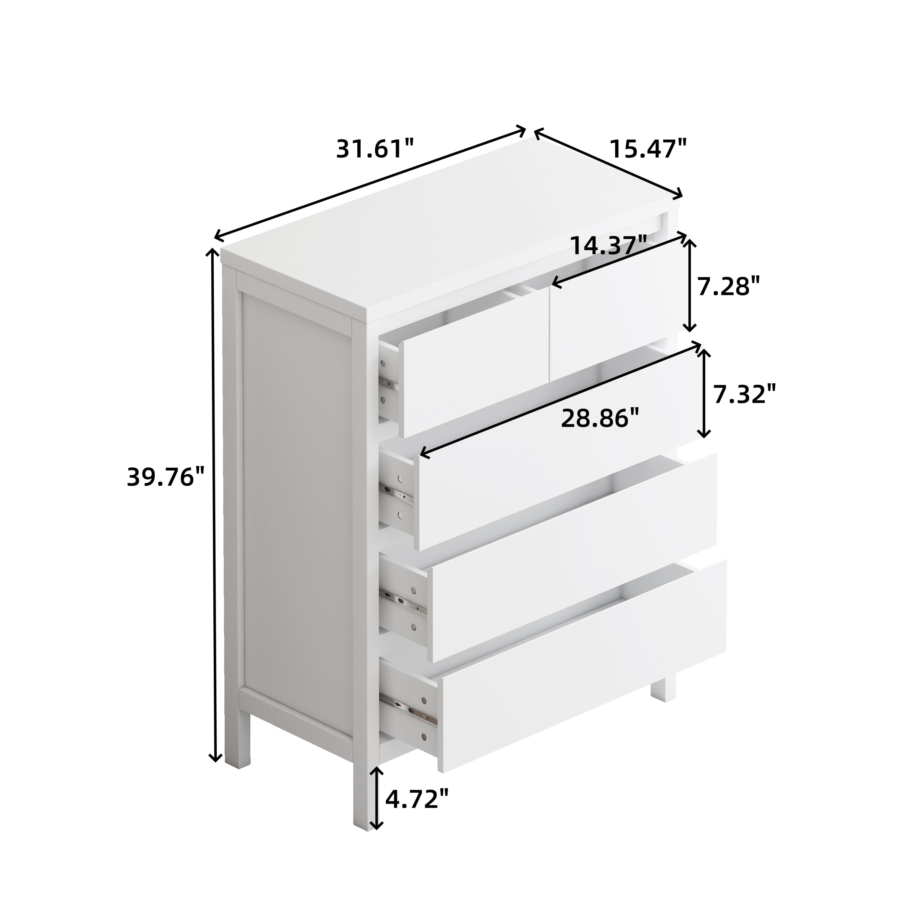 White 4-Tier 5-Drawer Storage Cabinet - 31.61" for Bedroom, Living Room, Dining Room & Hallways