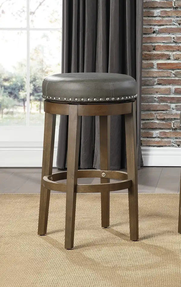 Gray Faux Leather Swivel Bar Stools (Set of 2) - Brown Wood Frame