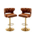 Brown Leather Bar Stools with Back & Footrest - Counter Height (Set of 2) - Minihomy