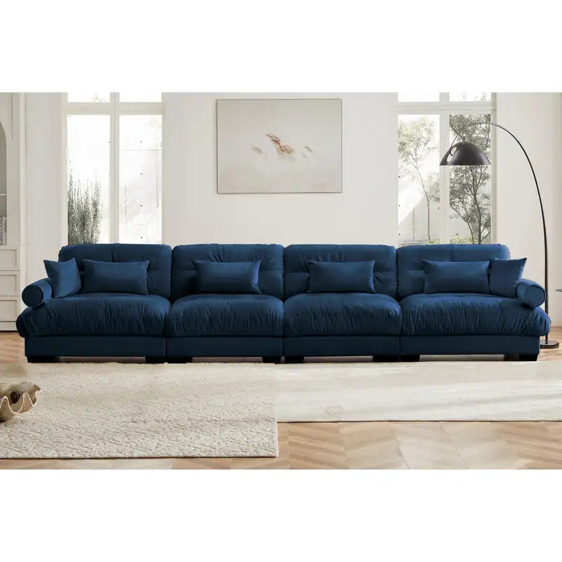 Oversized Velvet Modular Sectional Sofa with Ottoman - Blue