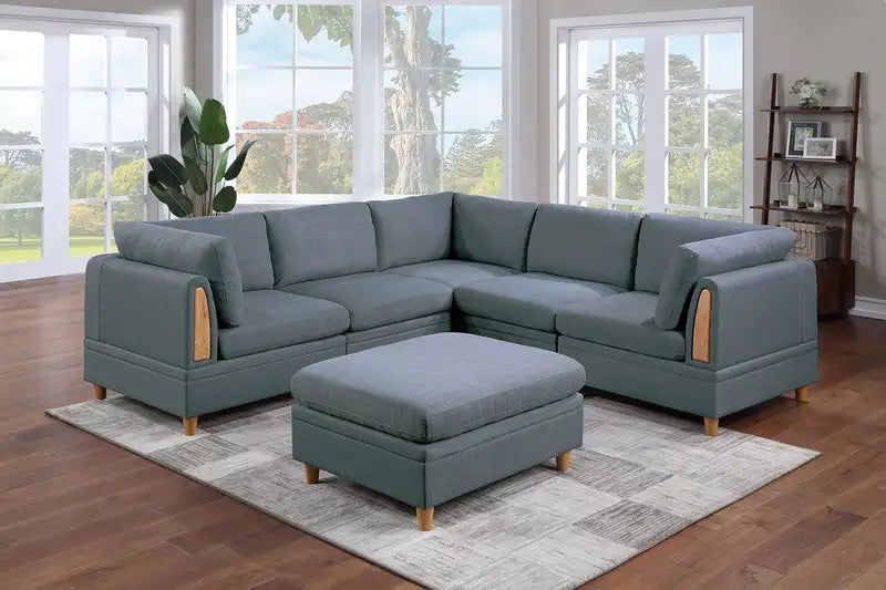 Modular Sectional Sofa Set, 6pc Contemporary Living Room Furniture