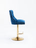 2-Piece Velvet Bar Stools Set | Adjustable Counter Height, Tufted Back, Blue & Gold - Minihomy