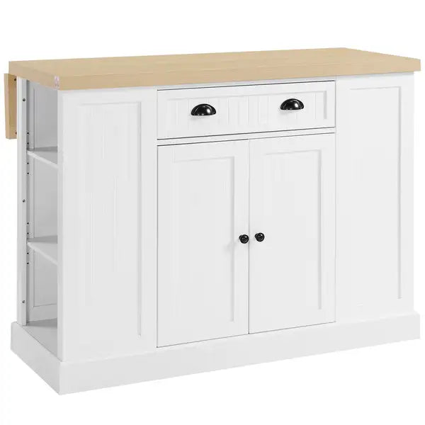 HOMCOM 47" White Kitchen Island with Drop Leaf & Storage