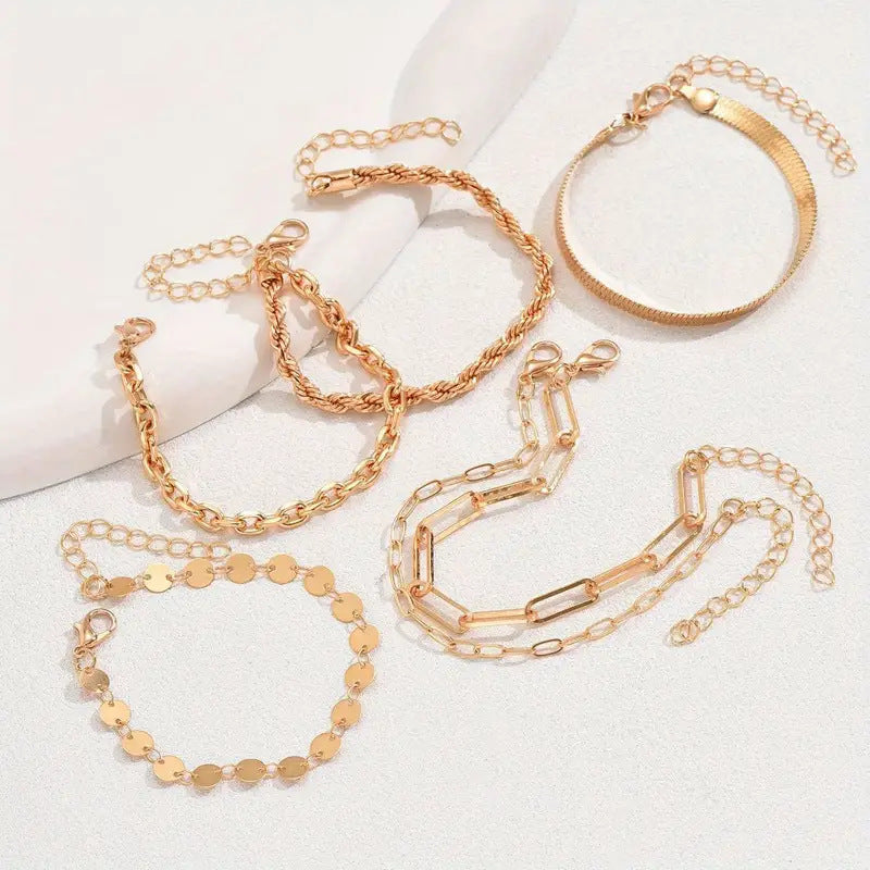 Six-piece Set All-match Bracelet: Personality Fashion Snake Chain Hemp Flowers Chain Alloy