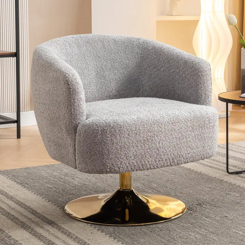 Gray Chenille Swivel Accent Chair with Gold Base