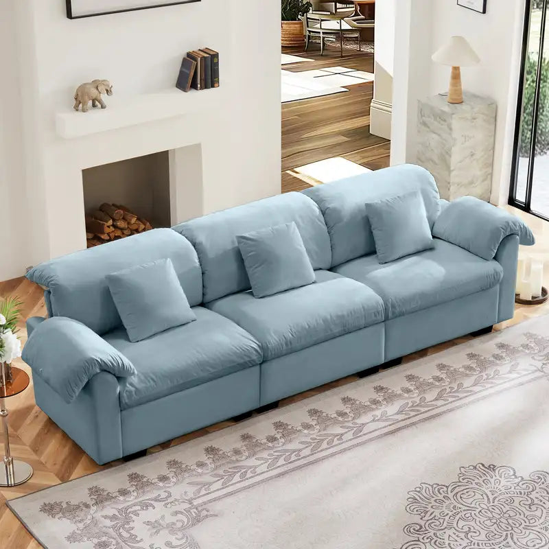 Extra Large Velvet 3-Seat Sofa with Storage & Deep Seating