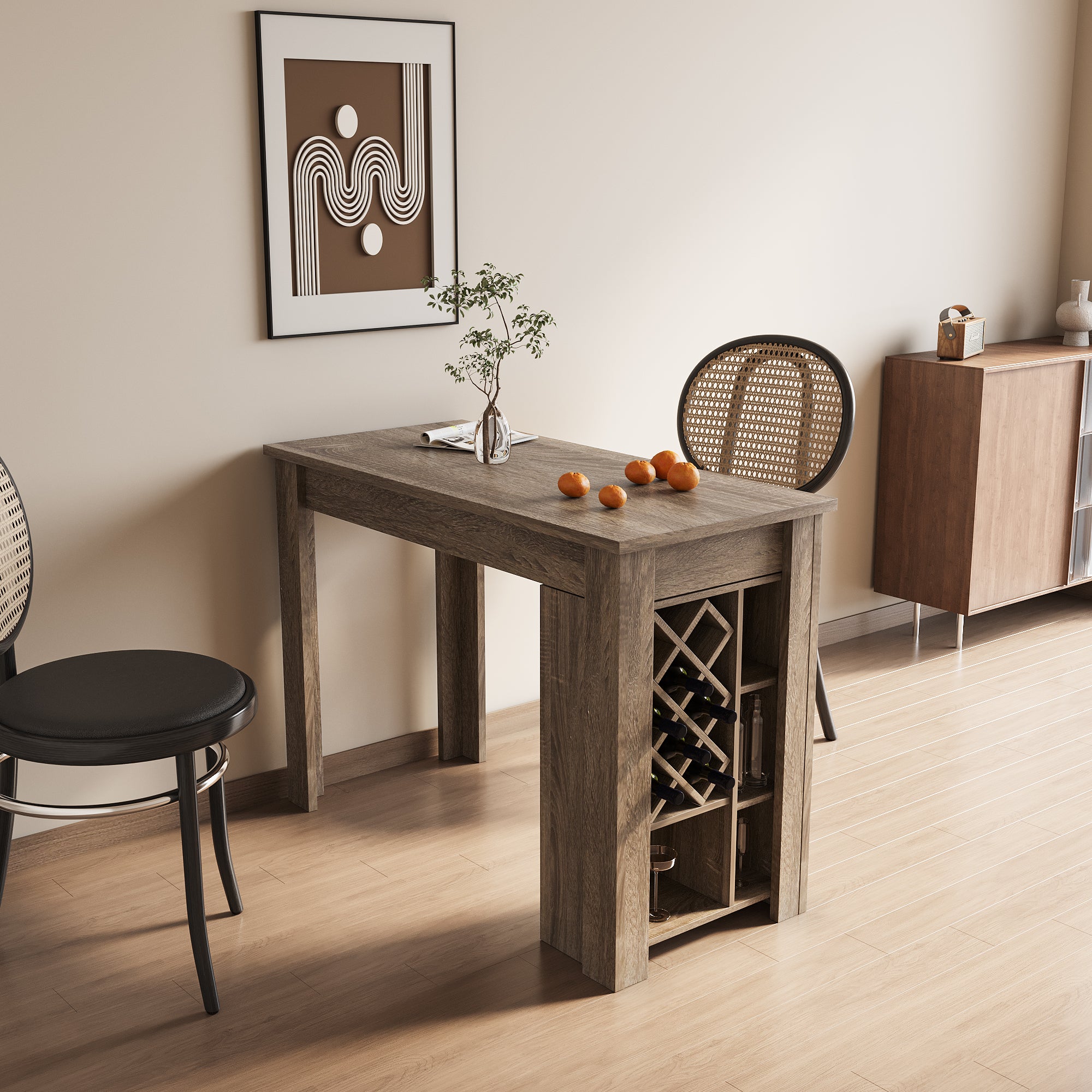 Kitchen Bar Table with Storage Shelves - Modern Counter Height Dining Table