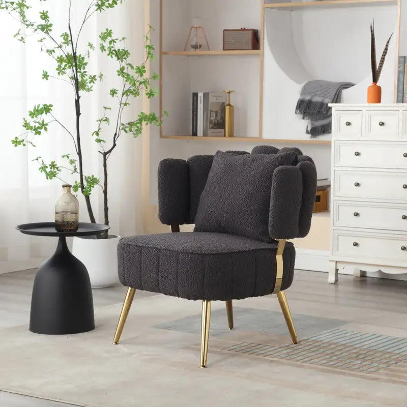 Modern Boucle Accent Chair: Tufted & Upholstered with Metal Legs