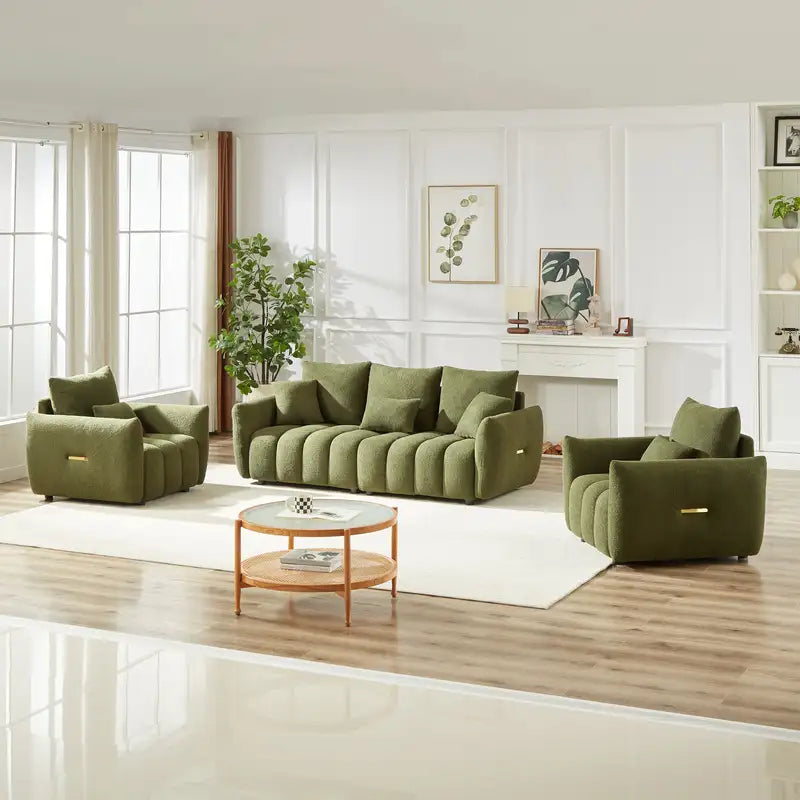 Modern 3-Piece Teddy Sofa Set with Wooden Frame