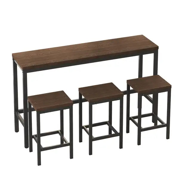 Modern Kitchen Dining Table Set - Pub Table with 3 Stools, Dark Brown - Easy Assembly - Minihomy