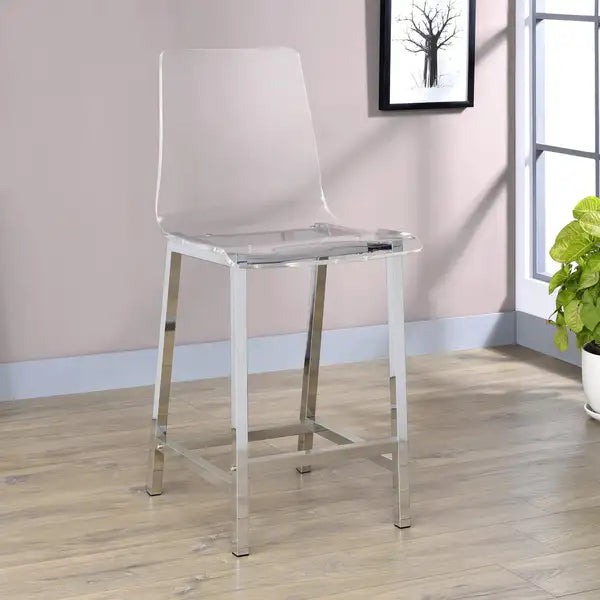 Chrome Counter Height Stools - Set of 2 - Clear