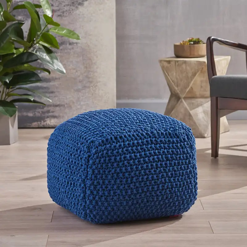 Knitted Cotton Pouf Cube | 20.5" x 20.5" x 16.5" Ottoman