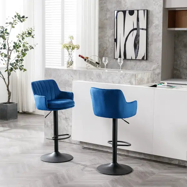 Adjustable Bar Stools Set of 2 with Back & Footrest - Counter Height Bar Chairs for Kitchen, Pub - Blue - Minihomy