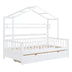 Full Size Wooden House Bed with Storage - White - Kids Bed with 2 Drawers - Minihomy