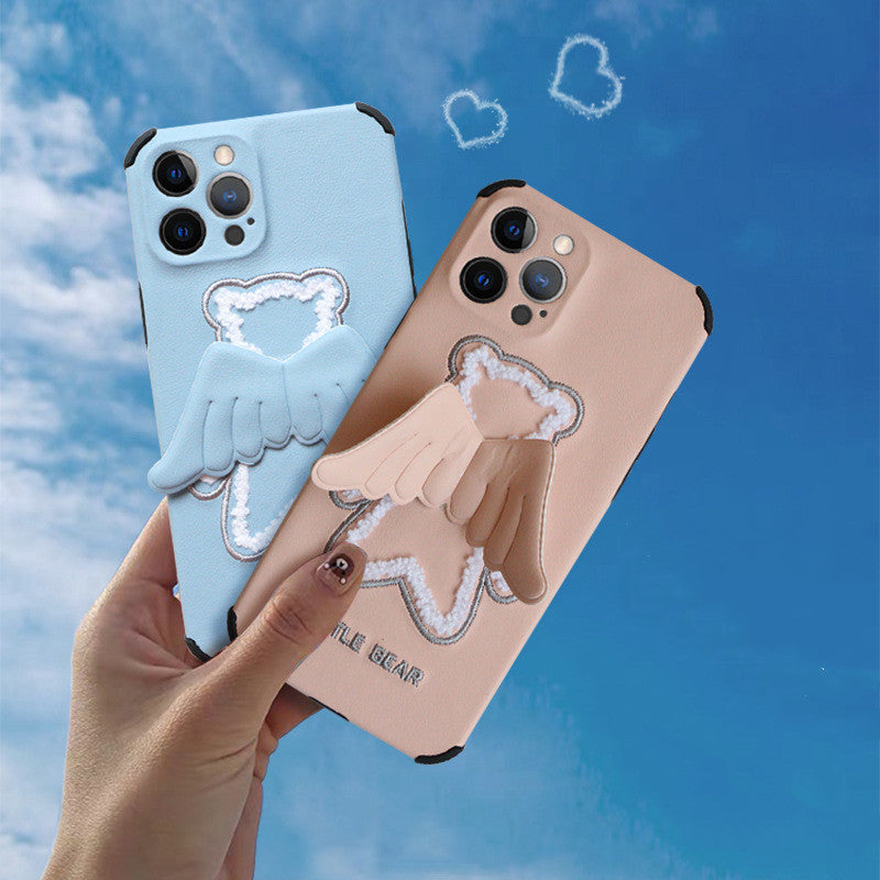 Sand Pink-Bracket Opening and Closing Angel Wings Mobile Phone Case: Style and Protection in One!