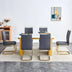 Modern Rectangular Dining Table & 6 Chair Set - Patterned Glass Top, Faux Leather Cushions - Minihomy