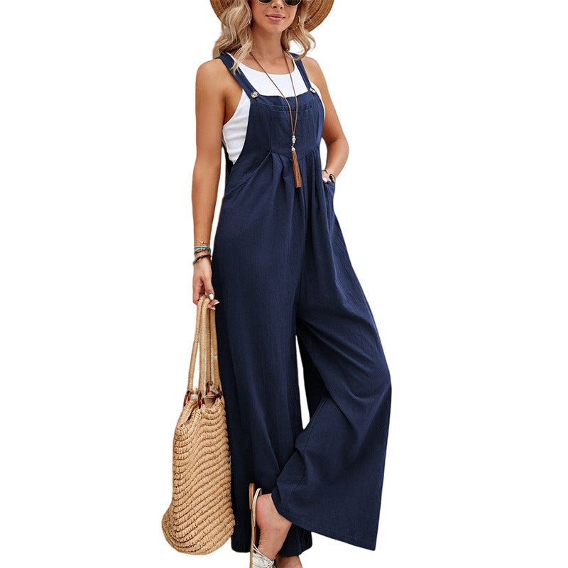 Women's Clothes Solid Color Casual Suspender Trousers Overall