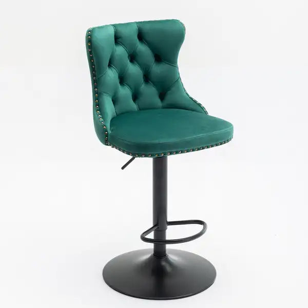 Green Velvet Bar Stools with Backs - Adjustable Height, Tufted, Set of 2 for Kitchen Island & Pub - SW1812GN - Minihomy