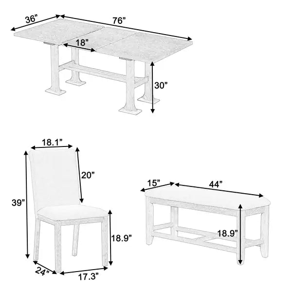 Farmhouse 76" Extendable Dining Table Set with Chairs & Bench - Dark Brown - Minihomy