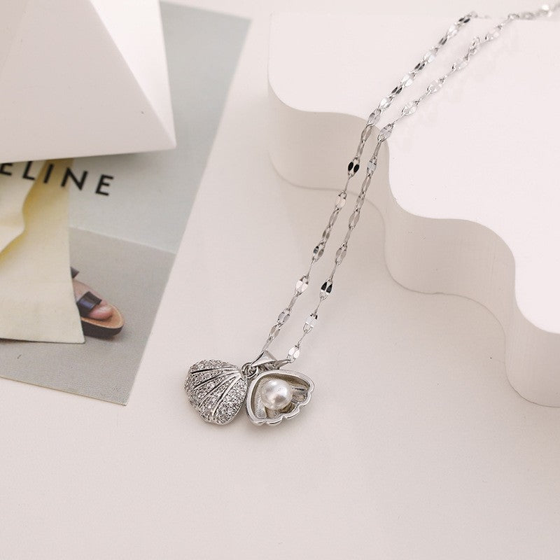 Shell Pearl Pendant Titanium Steel Necklace