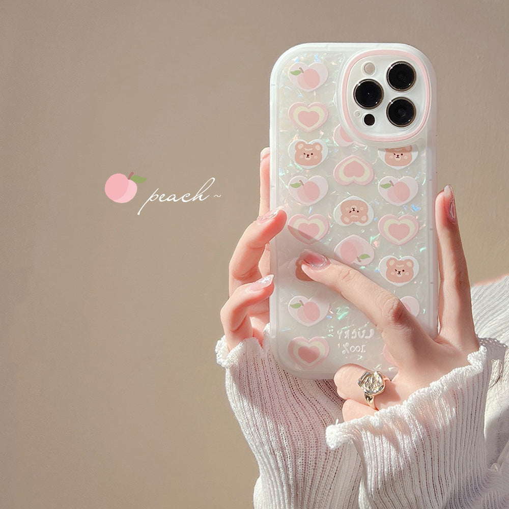 Peach Love Bear Pearl Chain Phone Case