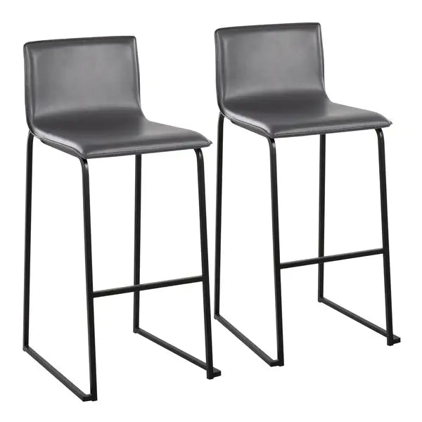 LumiSource Mara Barstools - Black Steel & Grey Faux Leather (Set of 2)