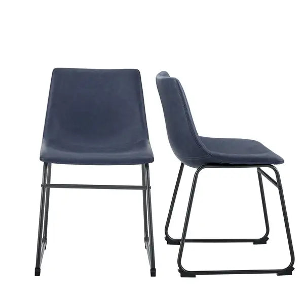 Industrial Blue Faux Leather Dining Chairs Set of 2