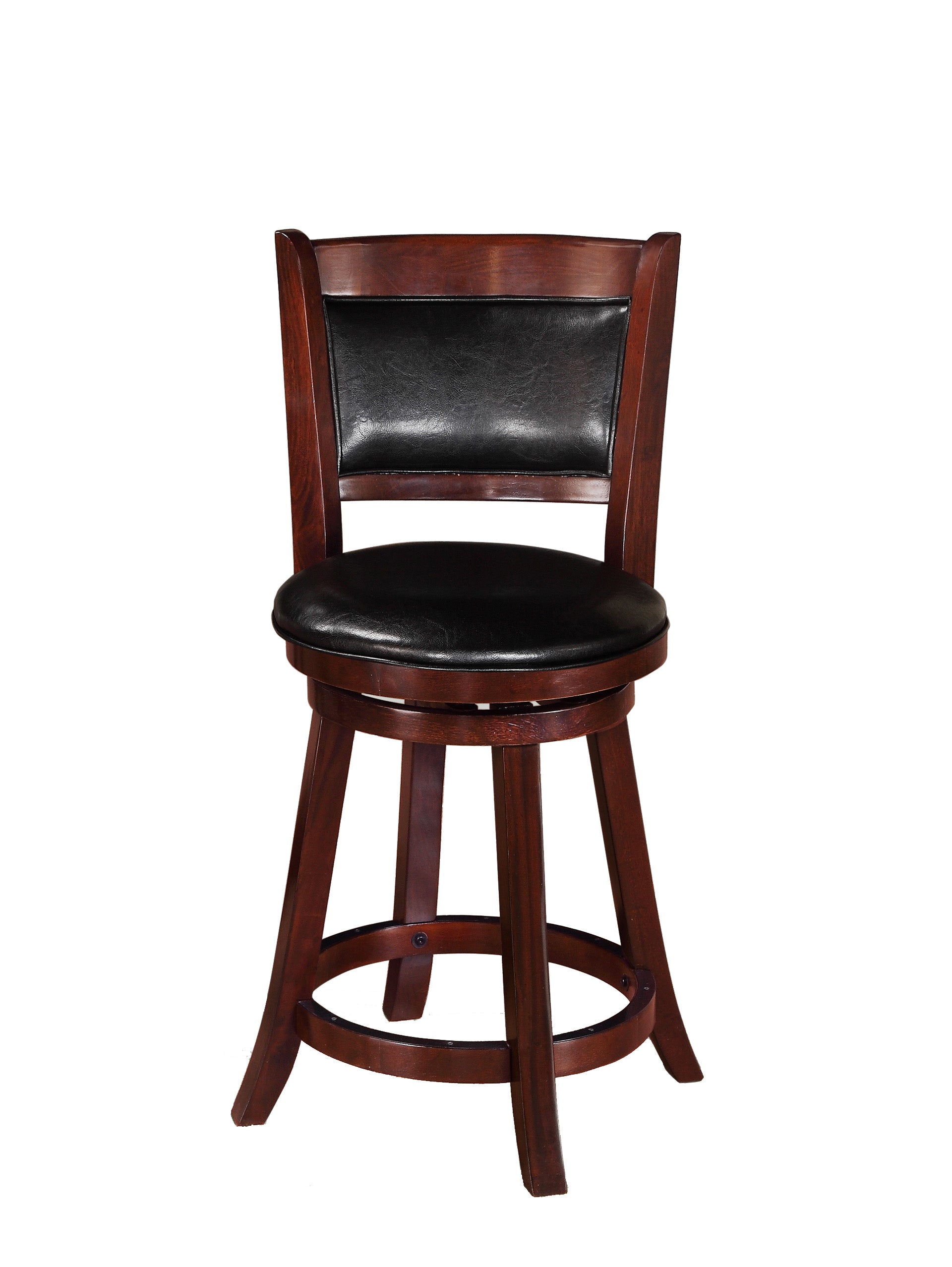 2-Piece Black Faux Leather Swivel Bar Stools - Upholstered & Padded Back for Kitchen