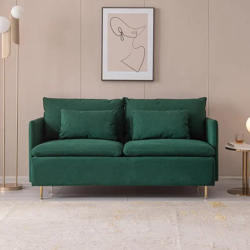 Emerald Green Linen Loveseat Sofa - Modern Upholstered 63.8"