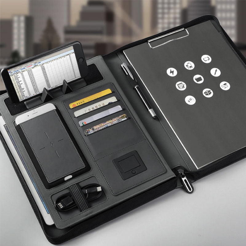 Business Document Bag with A4 File Holder and Wireless Charging Power Bank