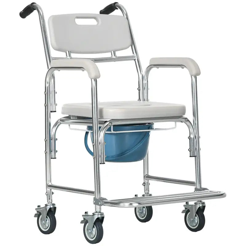 HOMCOM 3-in-1 Shower Commode Wheelchair (330 lbs): Transport, Toilet & Shower Chair