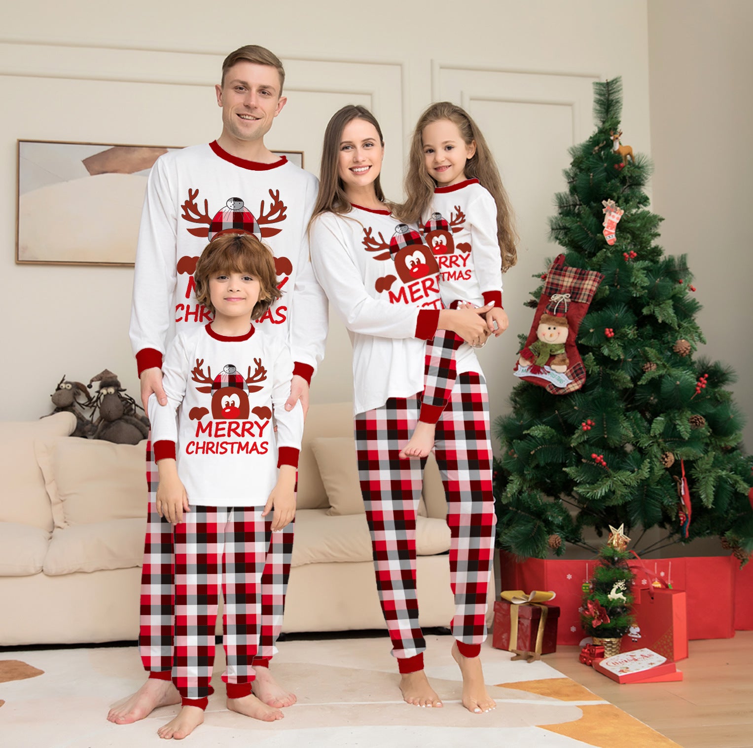 Plaid Deer Christmas Parent-child Pajama Suit