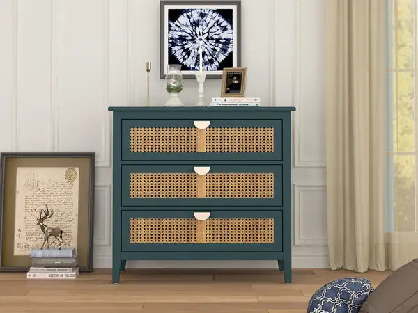 Rattan 3-Drawer Cabinet: Bedroom, Living Room, Study Storage