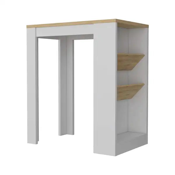 White & Macadamia DeSoto Wine Kitchen Island - Storage Pedestal