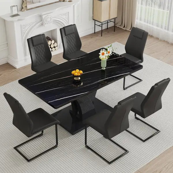 Black Modern Dining Table with MDF Legs - F-790 for Home & Office - Minihomy