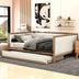 Full Size Upholstered Daybed with Trundle & Nailhead Trim - Wood Finish - Minihomy