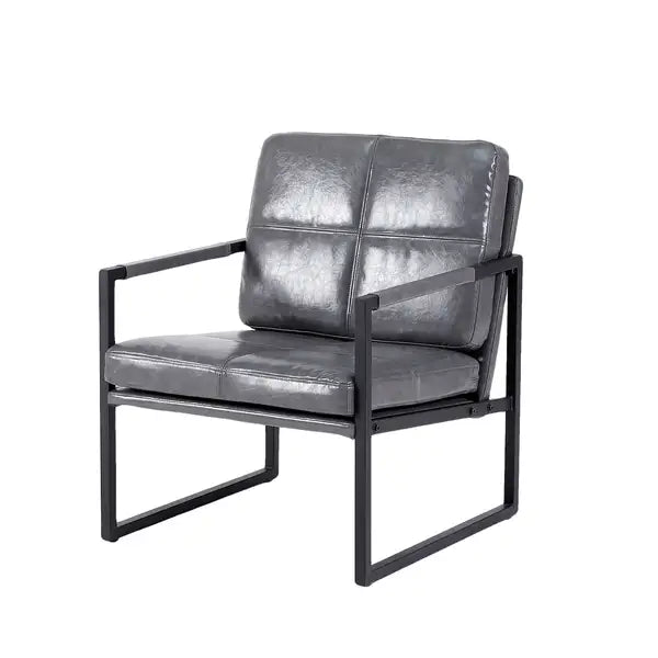 Grey PU Leather Recliner Chair with Black Metal Frame