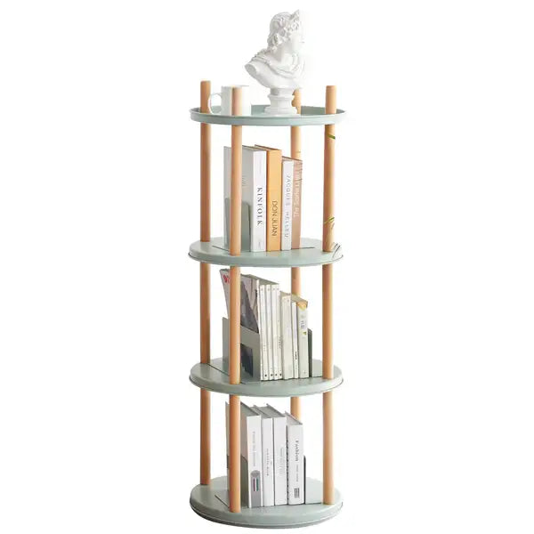 Rotating Bookcase with 4 Tier Storage Shelves - Compact & Multifunctional