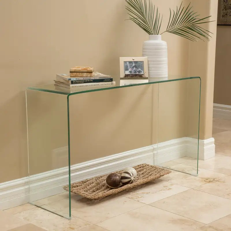 12mm Tempered Glass Console Table - Modern Bent Glass Side Table