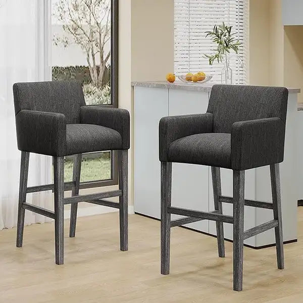 2-Piece Upholstered Counter Stools Set - Charcoal/Gray, 30.5" Seat Height - Minihomy