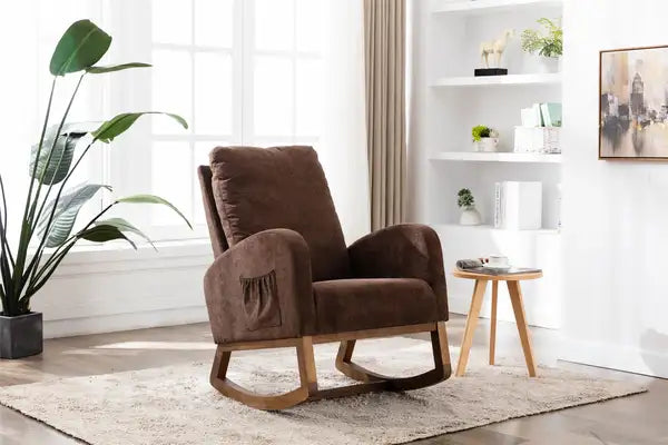 Modern Rocking Chair with Side Pocket - Nursery, Living Room & Bedroom