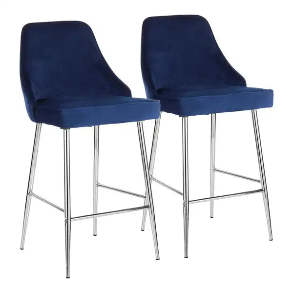 LumiSource Marcel Chrome Counter Stools - Navy Velvet (Set of 2)